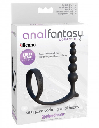 Черная анальная цепочка с эрекционным кольцом Ass-gasm Cockring Anal Beads 