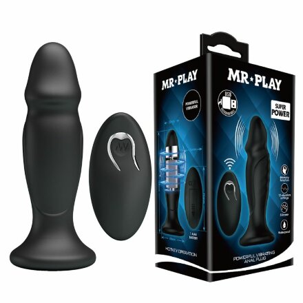 Черная анальная втулка с 12 режимами вибрации Mr Play - 12,4 см. 