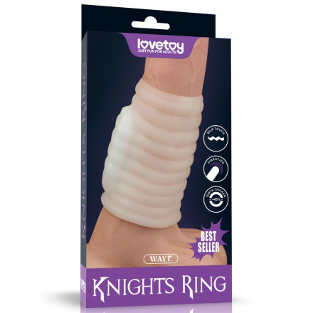 Белая вибронасадка на пенис Knights Ring с ребрышками 