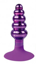 Фиолетовая анальная пробка-елочка с круглым ограничителем - 10 см. 