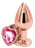 Золотистая анальная втулка с розовым кристаллом в виде сердечка - 7 см. 