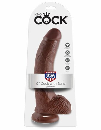 Коричневый фаллоимитатор 9&quot; Cock with Balls - 22,9 см. 