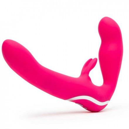 Ярко-розовый безремневой страпон Rechargeable Vibrating Strapless Strap-On 