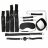 Черный текстильный набор БДСМ: наручники, оковы, ошейник с поводком, кляп, маска, плеть 