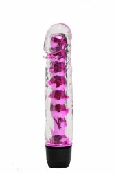 Прозрачно-розовой вибратор с пупырышками - 17,5 см.