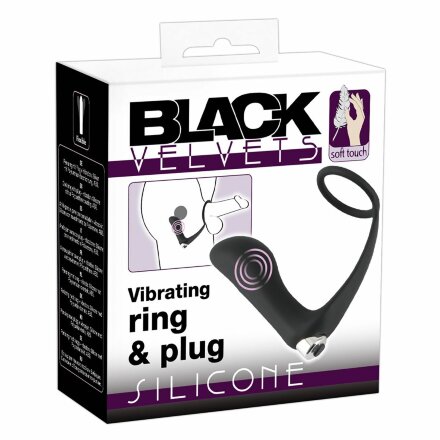 Черное эрекционное кольцо с анальной вибропробкой Vibrating Ring &amp; Plug 