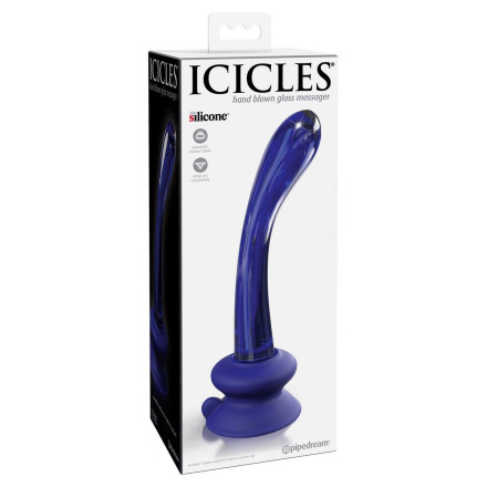 Синий стеклянный стимулятор Icicles №89 с силиконовой присоской - 18 см. 