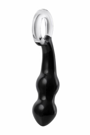 Чёрный анальный стимулятор из стекла с ручкой-кольцом - 11,5 см. 