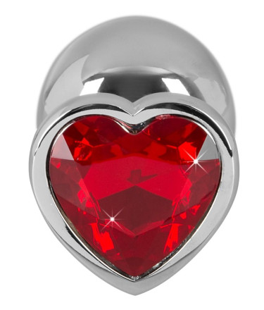 Серебристая анальная втулка с красным кристаллом - 8,2 см. 
