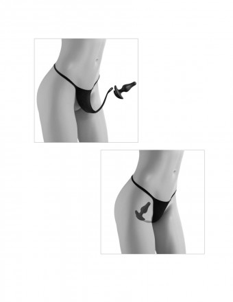 Черные трусики Remote Bowtie Bikini S-M-L с вибрацией и анальным стимулятором 