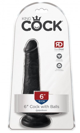 Черный фаллоимитатор с мошонкой и присоской 6&quot; Cock with Balls - 17,8 см. 