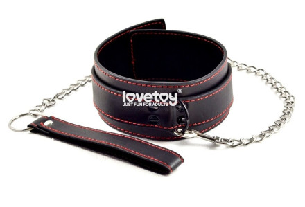 Черный ошейник с цепочкой-поводком Bondage Fetish Pleasure Collar 