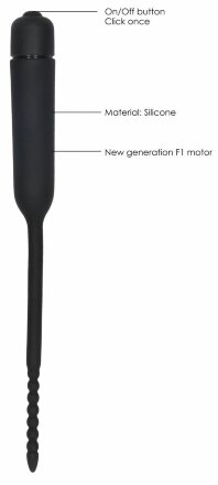 Черный стимулятор уретры с вибрацией Silicone Vibrating Bullet Plug With Beaded Tip 