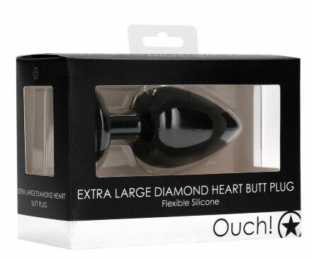 Черная анальная пробка с прозрачным стразом Extra Large Diamond Heart Butt Plug - 9,5 см. 
