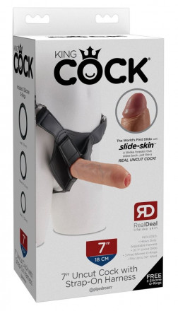 Страпон с телесной насадкой 7  Uncut with Strap on Harness - 18 см. 