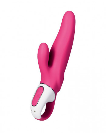 Ярко-розовый вибратор  Satisfyer Vibes Mr. Rabbit с клиторальным отростком - 22,1 см. 