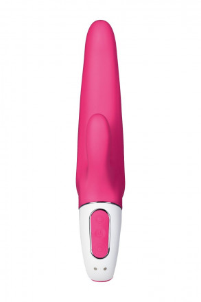Ярко-розовый вибратор  Satisfyer Vibes Mr. Rabbit с клиторальным отростком - 22,1 см. 