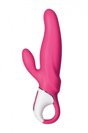 Ярко-розовый вибратор  Satisfyer Vibes Mr. Rabbit с клиторальным отростком - 22,1 см. 