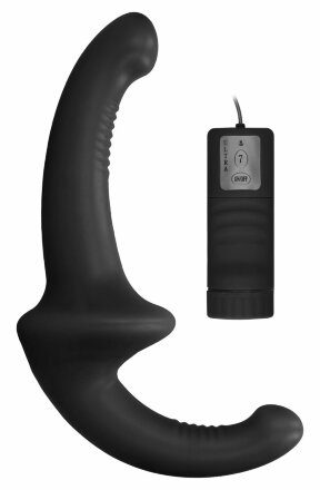 Черный безремневой вибрострапон с пультом управления Vibrating Silicone Strapless Strapon 