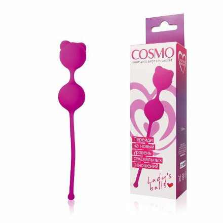 Ярко-розовые вагинальные шарики с ушками Cosmo 