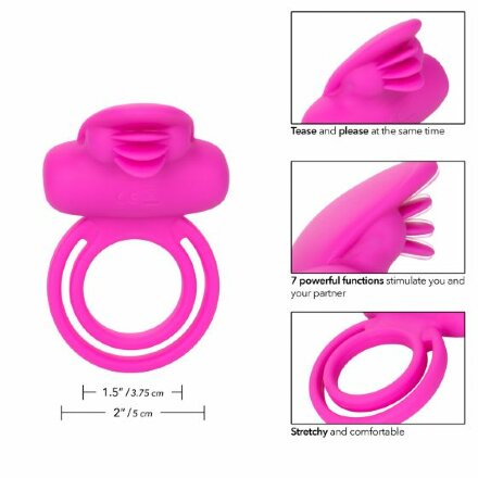 Ярко-розовое эрекционное кольцо Silicone Rechargeable Dual Clit Flicker 