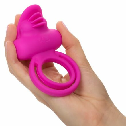 Ярко-розовое эрекционное кольцо Silicone Rechargeable Dual Clit Flicker 