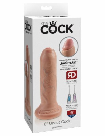 Телесный необрезанный фаллоимитатор на присоске 6&quot; Uncut Cock - 16,5 см. 