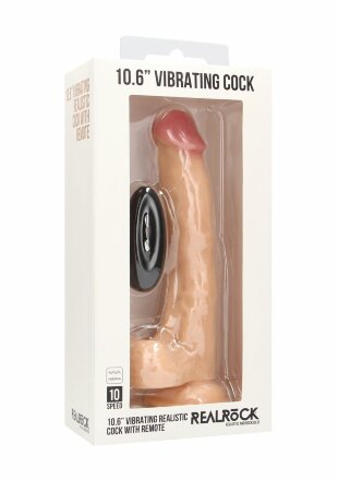 Телесный вибратор-реалистик Vibrating Realistic Cock 10&quot; With Scrotum - 27 см. 