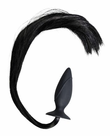 Чёрная анальная втулка с хвостом HORNY Pony - 12,5 см. 