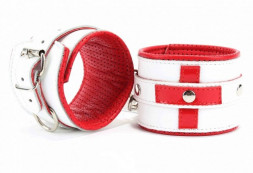 Бело-красные кожаные наручники для медсестры