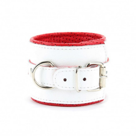 Бело-красные кожаные наручники для медсестры 