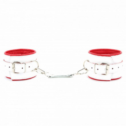 Бело-красные кожаные наручники для медсестры 