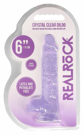 Фиолетовый фаллоимитатор Realrock Crystal Clear 6 inch - 17 см. 