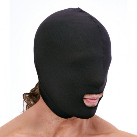 Черная эластичная маска на голову с прорезью для рта 