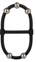Черное эрекционное кольцо с бусинами Steel Beaded Dual Silicone Maximizer