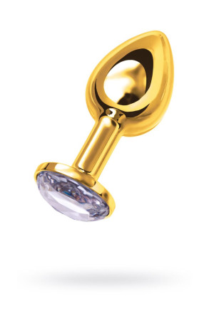 Золотистая маленькая анальная втулка с прозрачным кристаллом - 6 см. 