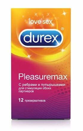Рельефные презервативы с точками и рёбрами Durex Pleasuremax - 12 шт. 