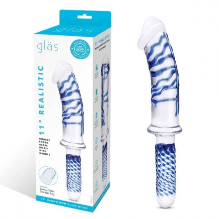 Прозрачно-синий двусторонний стимулятор 11  Realistic Double Ended Dildo - 28 см. 