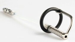 Серебристый фигурный уретральный стимулятор с силиконовым кольцом