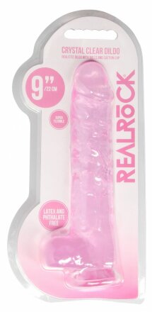 Розовый фаллоимитатор Realrock Crystal Clear 9 inch - 25 см.