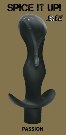 Черная фигурная анальная пробка с вибрацией Passion - 14 см. 