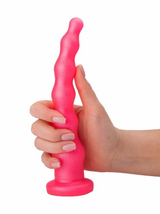 Розовый удлинённый анальный стимулятор с шариками - 22 см. 