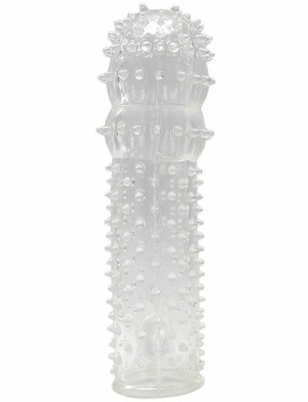 Прозрачная пупырчатая насадка на фаллос с язычком - 12,5 см. 