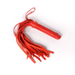 Красная плеть &quot;Ракета А&quot; с рукоятью из латекса и хвостами из кожи - 50 см.