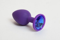 Фиолетовая анальная пробка с синим кристаллом - 8 см.