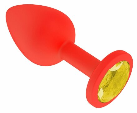 Красная анальная втулка с желтым кристаллом - 7,3 см.  