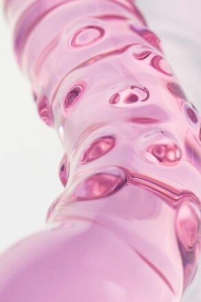 Двусторонний розовый фаллос  с рёбрами и точками - 19,5 см. 