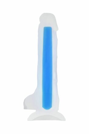 Прозрачно-синий фаллоимитатор, светящийся в темноте, Matt Glow - 18 см. 