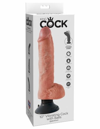 Телесный вибромассажер 10&quot; Vibrating Cock with Balls - 25,4 см. 