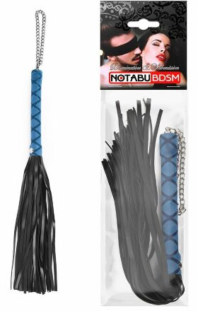 Черная многохвостая плеть-флоггер с синей ручкой - 40 см. 